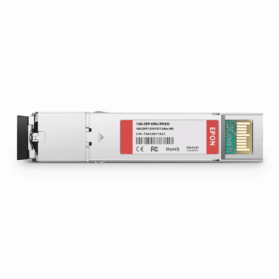 FyberOptix Generic Compatible 10G EPON ONU SFP+ 1270nm-TX/1577nm-RX 10.3125G-TX/10.3125G-RX Class PR30 20km DOM Simplex SC/UPC SMF Optical Transceiver Module (Industrial)