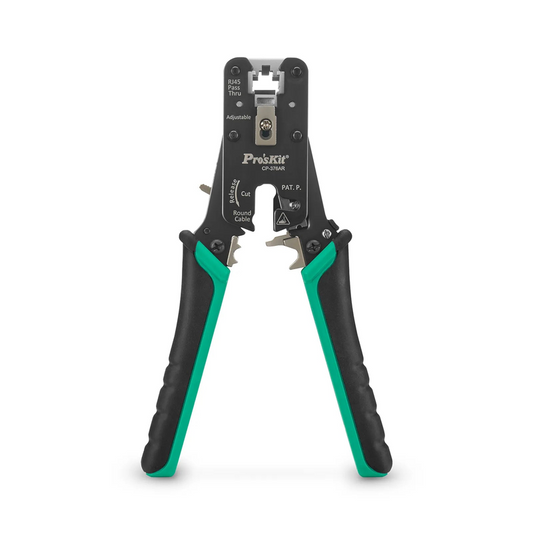 FyberOptix Cat5/6/7 RJ45 Pass-Through Professional Modular Crimper with Built-in Wire Cutter and Stripper