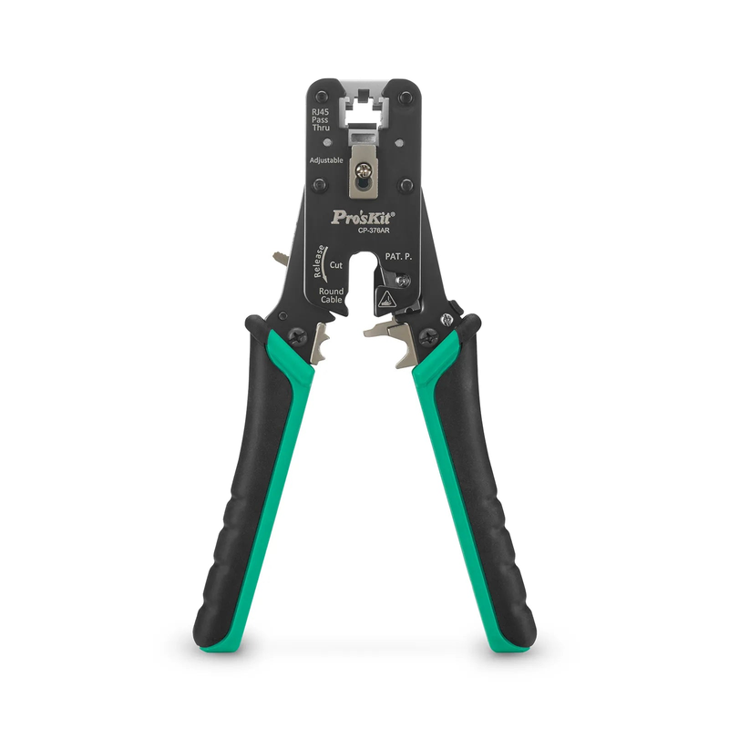FyberOptix Cat5/6/7 RJ45 Pass-Through Professional Modular Crimper with Built-in Wire Cutter and Stripper