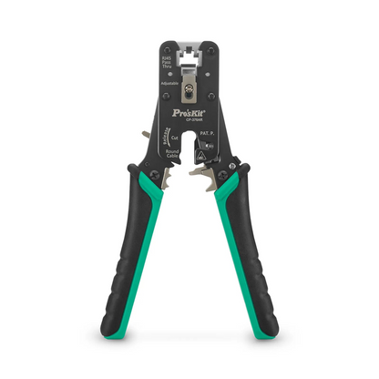 FyberOptix Cat5/6/7 RJ45 Pass-Through Professional Modular Crimper with Built-in Wire Cutter and Stripper