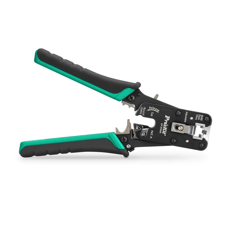 FyberOptix Cat5/6/7 RJ45 Pass-Through Professional Modular Crimper with Built-in Wire Cutter and Stripper