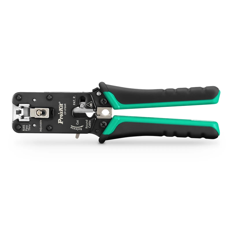 FyberOptix Cat5/6/7 RJ45 Pass-Through Professional Modular Crimper with Built-in Wire Cutter and Stripper