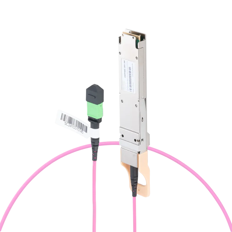 NVIDIA/Mellanox Compatible 400GBASE-SR4 OSFP Flat Top PAM4 850nm 100m DOM IB and Ethernet Liquid/Immersion Cooling Transceiver for MMF with 3m MPO-12/APC OM4 Erika Violet/Magenta Female Type A Pigtail SFPS