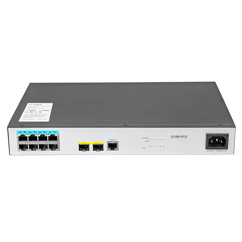 S2100P-8T2S, 8-Port Gigabit Ethernet L2+ PoE+ Switch, 8x PoE+ Ports@130W, with 2x 1Gb SFP, Support 802.3af/at SFPS