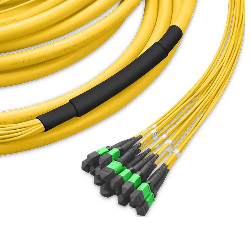 5m (16ft) Pre-terminated MPO Trunk Cable, 192 Fibers, 24 x MPO-8 APC (Male) to 24 x MPO-8 APC (Male) Single Mode (OS2) Type B, LSZH, 0.35dB Max, Breakout 80cm, Double Jacket, Yellow SFPS