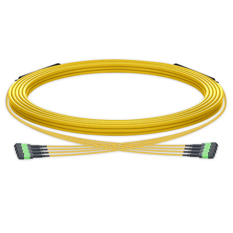 35m (115ft) Pre-terminated MPO trunk cable, 48 Fibers, 4 x MPO-12 APC (Male) to 4 x MPO-12 APC (Male) Single Mode (OS2) Type B, LSZHï¼ˆOFNRï¼‰, 0.35dB Max, Yellow, breakout 80cm SFPS