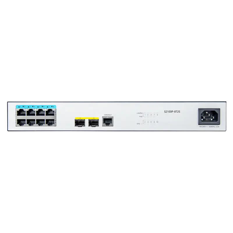S2100P-8T2S, 8-Port Gigabit Ethernet L2+ PoE+ Switch, 8x PoE+ Ports@130W, with 2x 1Gb SFP, Support 802.3af/at SFPS