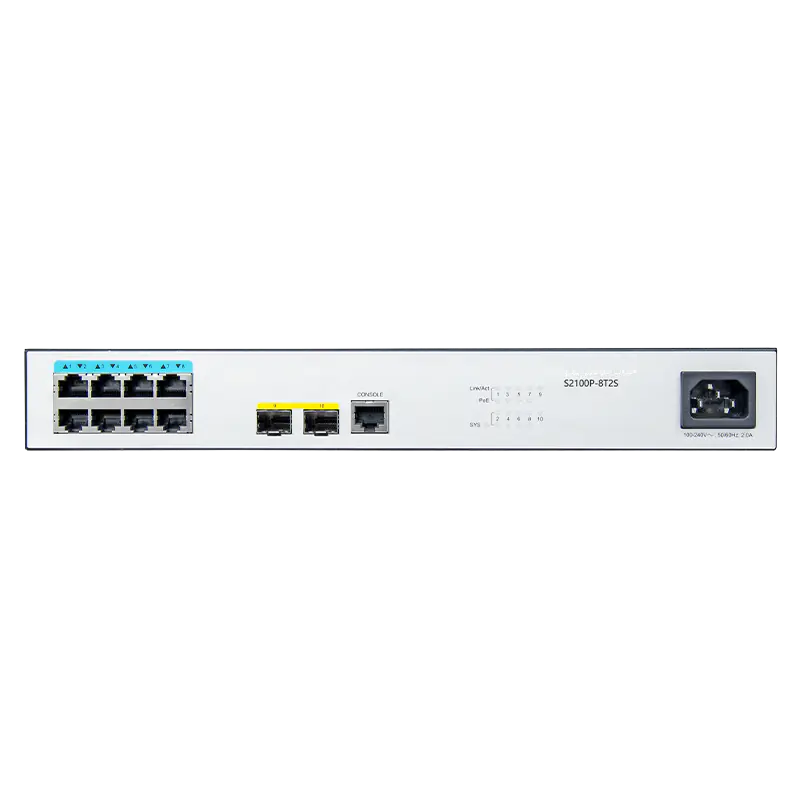 S2100P-8T2S, 8-Port Gigabit Ethernet L2+ PoE+ Switch, 8x PoE+ Ports@130W, with 2x 1Gb SFP, Support 802.3af/at SFPS