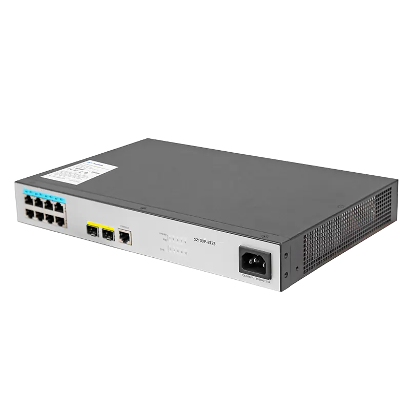 S2100P-8T2S, 8-Port Gigabit Ethernet L2+ PoE+ Switch, 8x PoE+ Ports@130W, with 2x 1Gb SFP, Support 802.3af/at SFPS