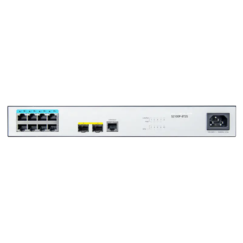 S2100P-8T2S, 8-Port Gigabit Ethernet L2+ PoE+ Switch, 8x PoE+ Ports@130W, with 2x 1Gb SFP, Support 802.3af/at SFPS