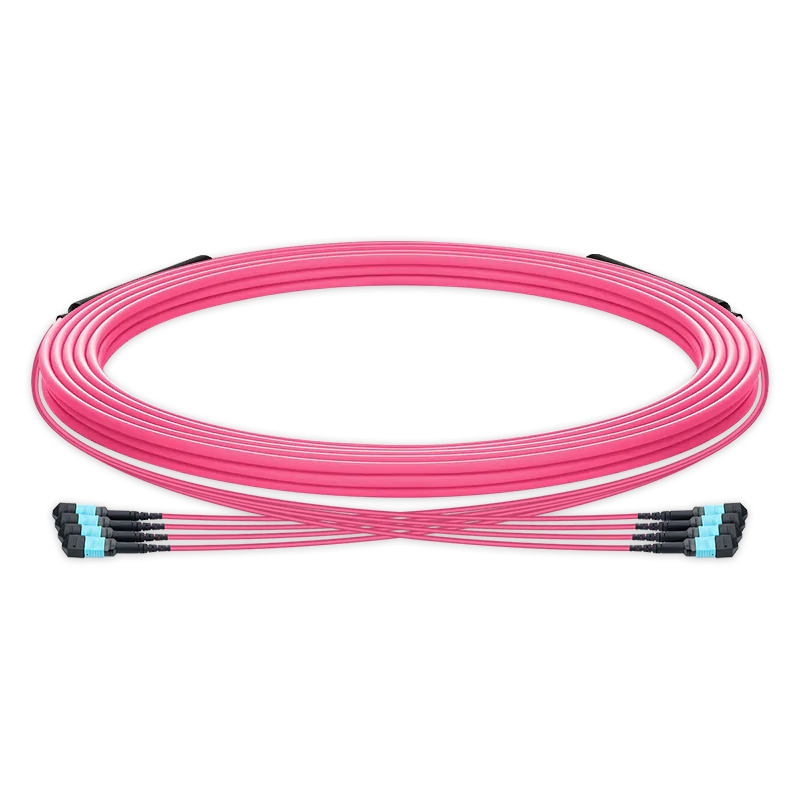 35m (115ft) Pre-terminated MPO trunk cable, 48 Fibers, 4 x MPO-12 UPC (Male) to 4 x MPO-12 UPC (Male) Multimode (OM4) Type B, LSZHï¼ˆOFNRï¼‰, 0.35dB Max, Magenta, breakout 80cm SFPS