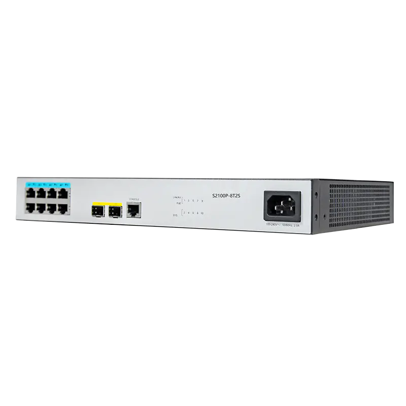 S2100P-8T2S, 8-Port Gigabit Ethernet L2+ PoE+ Switch, 8x PoE+ Ports@130W, with 2x 1Gb SFP, Support 802.3af/at SFPS