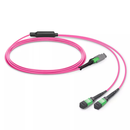 15m (49ft) MMC Breakout Cable, MMC-16 APC (Female) to 2 x MPO-8 APC (Female), 16 Fibers, Multimode (OM4), Jumper Polarity, OFNP, 2.5mm, Max IL ÃƒÂ¢Ã¢â‚¬Â°Ã‚Â¤ 0.35dB, Magenta SFPS