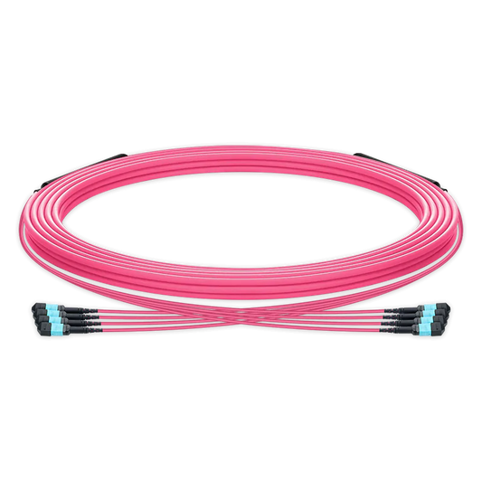 5m (16ft) Pre-terminated MPO trunk cable, 48 Fibers, 4 x MPO-12 UPC (Male) to 4 x MPO-12 UPC (Male) Multimode (OM4) Type B, LSZHï¼ˆOFNRï¼‰, 0.35dB Max, Magenta, breakout 80cm SFPS