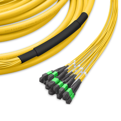 45m (148ft) Pre-terminated MPO Trunk Cable, 192 Fibers, 16 x MPO-12 APC (Male) to 16 x MPO-12 APC (Male) Single Mode (OS2) Type B, LSZH, 0.35dB Max, Breakout 80cm, Double Jacket, Yellow SFPS