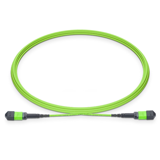 1m (3ft) MTPÂ®-12 UPC (Female) to MTPÂ®-12 UPC (Female) 12 Fibers Multimode (OM5) Jumper, Type B, LSZH, 3.0mm, Max IL â‰¤ 0.35dB, Lime Green SFPS