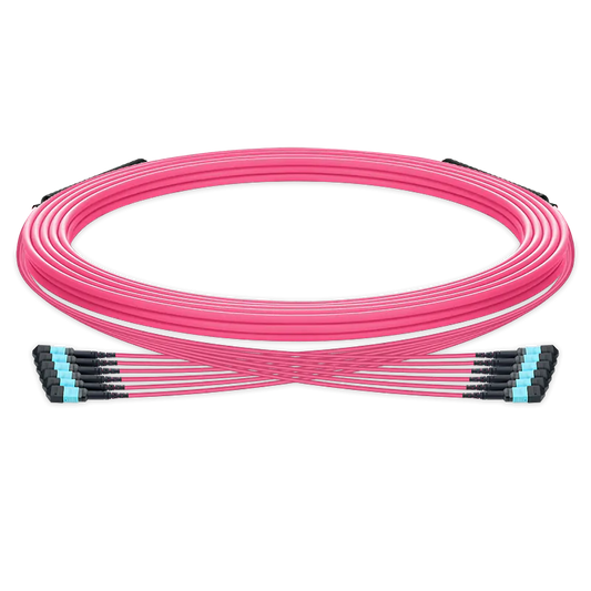 5m (16ft) Pre-terminated MPO trunk cable, 72 Fibers, 6 x MPO-12 UPC (Male) to 6 x MPO-12 UPC (Male) Multimode (OM4) Type B, LSZHï¼ˆOFNRï¼‰, 0.35dB Max, Magenta, breakout 80cm SFPS