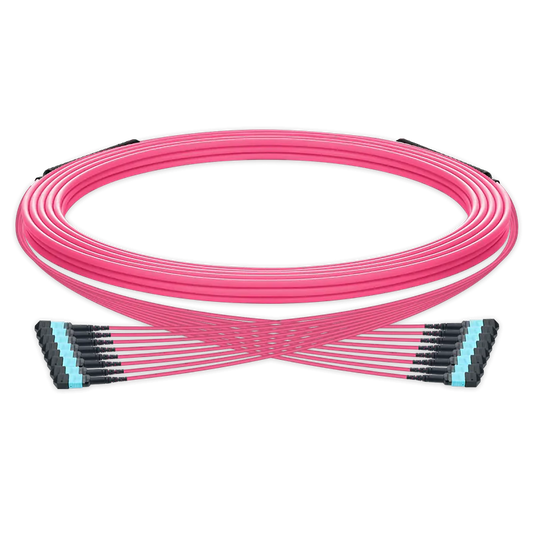 5m (16ft) Pre-terminated MPO trunk cable, 96 Fibers, 8 x MPO-12 UPC (Male) to 8 x MPO-12 UPC (Male) Multimode (OM4) Type B, LSZHï¼ˆOFNRï¼‰, 0.35dB Max, Magenta, breakout 80cm SFPS