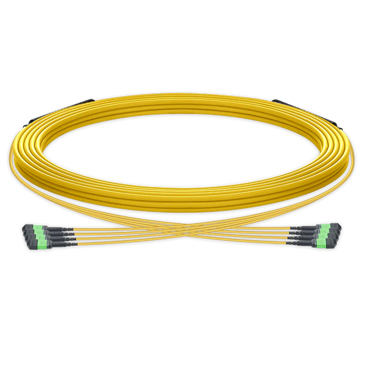 5m (16ft) Pre-terminated MPO trunk cable, 48 Fibers, 4 x MPO-12 APC (Male) to 4 x MPO-12 APC (Male) Single Mode (OS2) Type B, LSZHï¼ˆOFNRï¼‰, 0.35dB Max, Yellow, breakout 80cm SFPS
