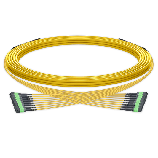 5m (16ft) Pre-terminated MPO trunk cable, 96 Fibers, 8 x MPO-12 APC (Male) to 8 x MPO-12 APC (Male) Single Mode (OS2) Type B, LSZHï¼ˆOFNRï¼‰, 0.35dB Max, Yellow, breakout 80cm SFPS