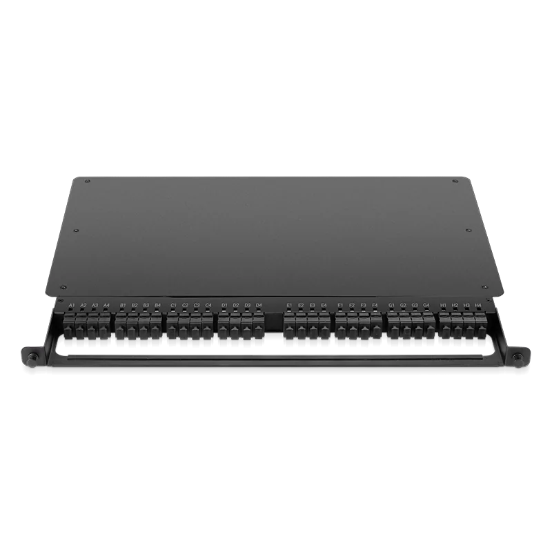 0.5U Rack Mount Enclosure Loaded with 32x8F MPO Adapter, Male to Male, 128 Fibers, OM4 Multimode, Type 4, 0.35dB Max. SFPS