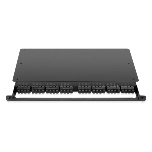0.5U Rack Mount Enclosure Loaded with 32x8F MPO Adapter, Male to Male, 128 Fibers, OM4 Multimode, Type 4, 0.35dB Max. SFPS