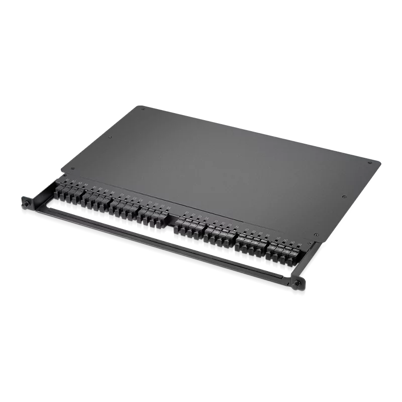 0.5U Rack Mount Enclosure Loaded with 32x8F MPO Adapter, Male to Male, 128 Fibers, OM4 Multimode, Type 4, 0.35dB Max. SFPS