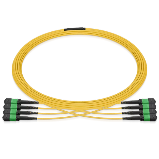 10m (33ft) MPO 4x4 Shuffle Breakout Cable, 32 Fibers, 4xMPO-8 APC (Female) to 4xMPO-8 APC (Female), Single Mode (OS2), Type 4, OFNP, 3.0mm, Max IL â‰¤ 0.35dB, Yellow SFPS