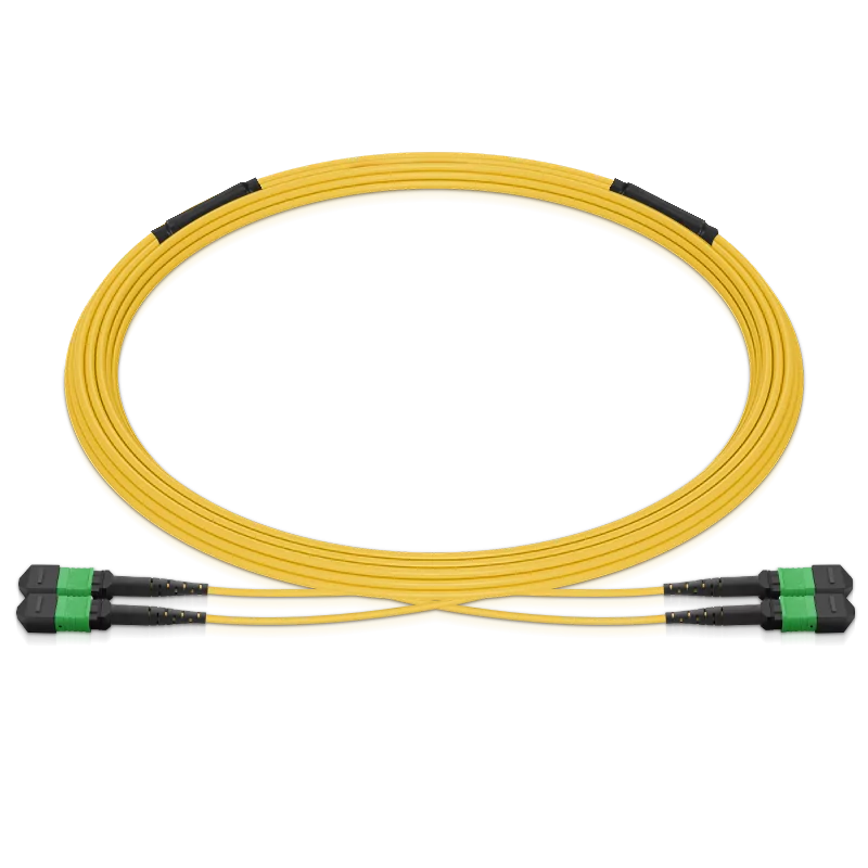 8m (26ft) Pre-terminated MPO 2x2 Shuffle Trunk Cable, 16 Fibers, 2xMPO-8 APC Male to 2xMPO-8 APC Male, Single Mode (OS2), Type 2, LSZH, 0.35dB Max, Breakout 80cm, Yellow SFPS