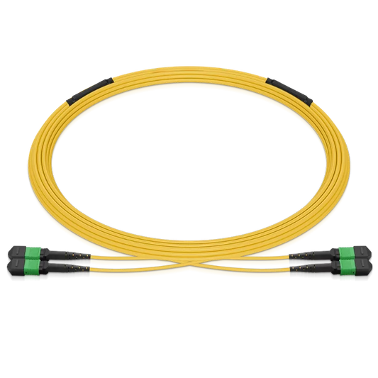 5m (16ft) Pre-terminated MPO 2x2 Shuffle Trunk Cable, 16 Fibers, 2xMPO-8 APC Male to 2xMPO-8 APC Male, Single Mode (OS2), Type 2, LSZH, 0.35dB Max, Breakout 80cm, Yellow SFPS