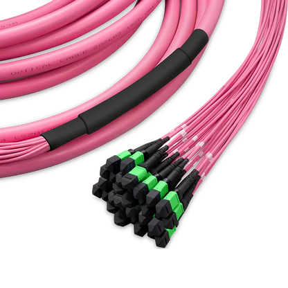 5m (16ft) Pre-terminated MPO 4x4 Shuffle Trunk Cable, 256 Fibers, 32xMPO-8 APC (Male) to 32xMPO-8 APC (Male), Multimode (OM4), Type 4, LSZH, 0.35dB Max, Breakout 80cm, Magenta SFPS