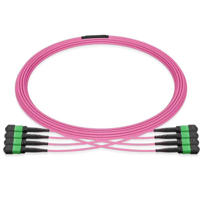 5m (16ft) MPO 4x4 Shuffle Breakout Cable, 32 Fibers, 4xMPO-8 APC (Female) to 4xMPO-8 APC (Female), Multimode (OM4), Type 4, OFNP, 3.0mm, Max IL â‰¤ 0.35dB, Magenta SFPS