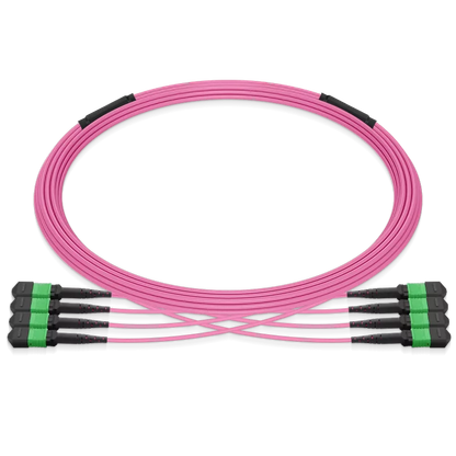 5m (16ft) Pre-terminated MPO 4x4 Shuffle Trunk Cable, 32 Fibers, 4xMPO-8 APC (Male) to 4xMPO-8 APC (Male), Multimode (OM4), Type 4, LSZH, 0.35dB Max, Breakout 80cm, Magenta SFPS