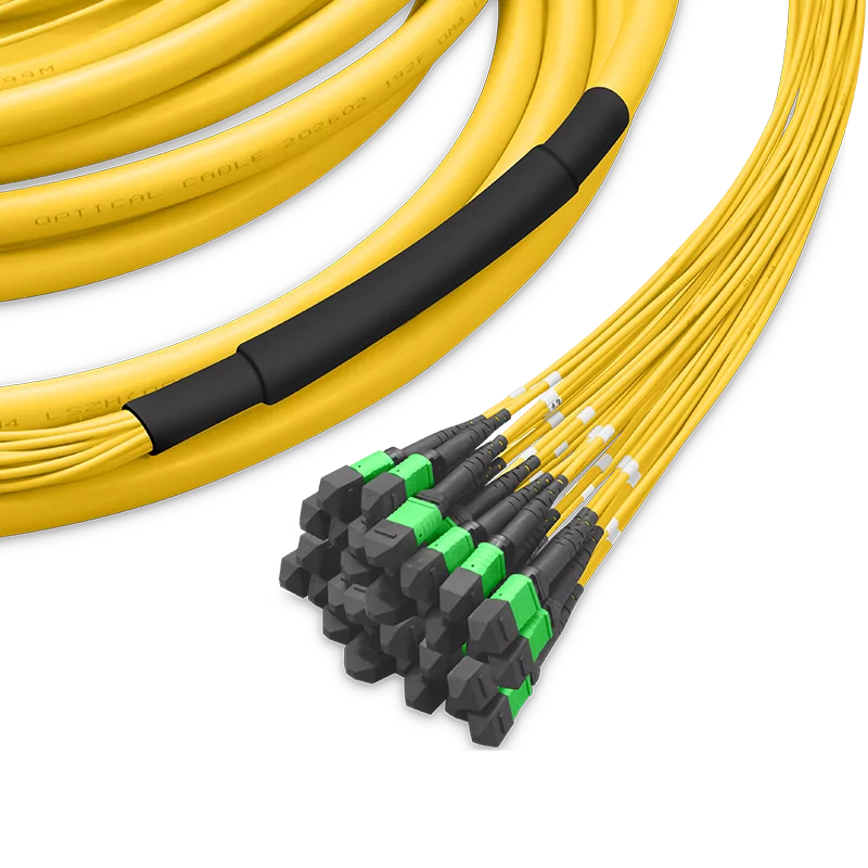 40m (131ft) Pre-terminated MPO 4x4 Shuffle Trunk Cable, 256 Fibers, 32xMPO-8 APC (Male) to 32xMPO-8 APC (Male), Single Mode (OS2), Type 4, LSZH, 0.35dB Max, Breakout 80cm, Yellow SFPS