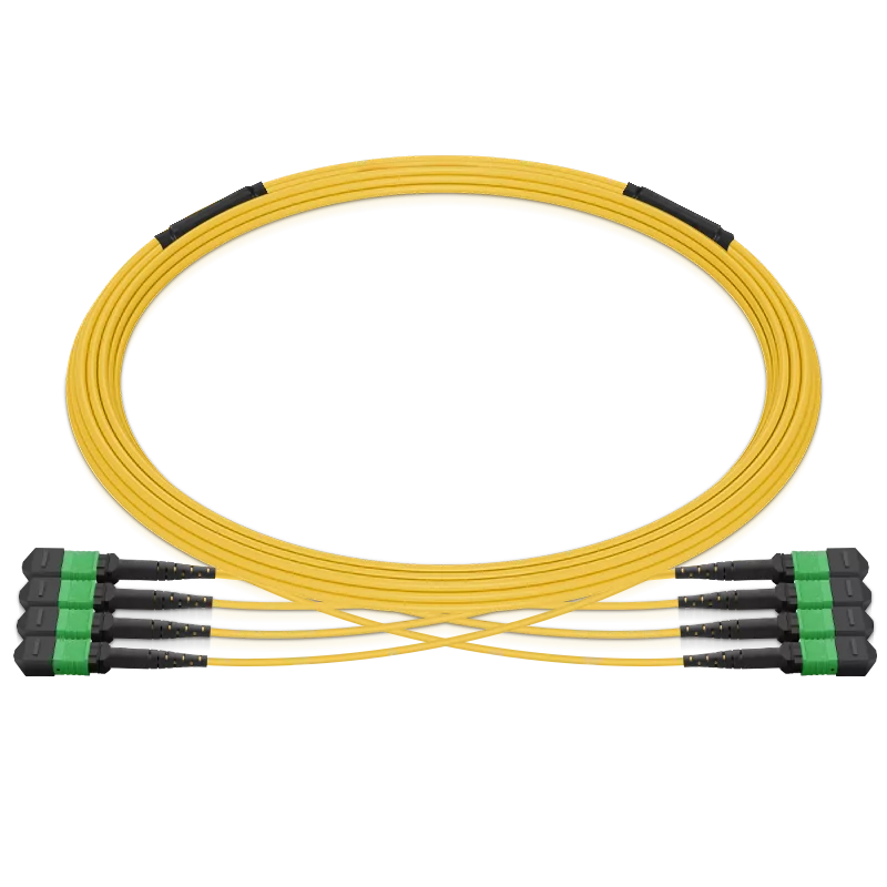 30m (98ft) Pre-terminated MPO 4x4 Shuffle Trunk Cable, 32 Fibers, 4 x MPO-8 APC (Male) to 4 x MPO-8 APC (Male), Single Mode (OS2), Type 4, LSZH, 0.35dB Max, Breakout 80cm, Yellow SFPS