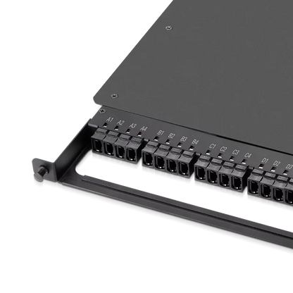 0.5U Rack Mount Enclosure Loaded with 32x8F MPO Adapter, Male to Male, 128 Fibers, OM4 Multimode, Type 4, 0.35dB Max. SFPS