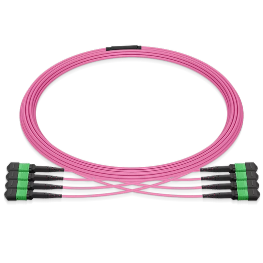 10m (33ft) MPO 4x4 Shuffle Breakout Cable, 32 Fibers, 4xMPO-8 APC (Female) to 4xMPO-8 APC (Female), Multimode (OM4), Type 4, OFNP, 3.0mm, Max IL â‰¤ 0.35dB, Magenta SFPS