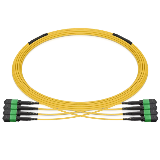10m (33ft) Pre-terminated MPO 4x4 Shuffle Trunk Cable, 32 Fibers, 4 x MPO-8 APC (Male) to 4 x MPO-8 APC (Male), Single Mode (OS2), Type 4, OFNP, 0.35dB Max, Breakout 80cm, Yellow SFPS