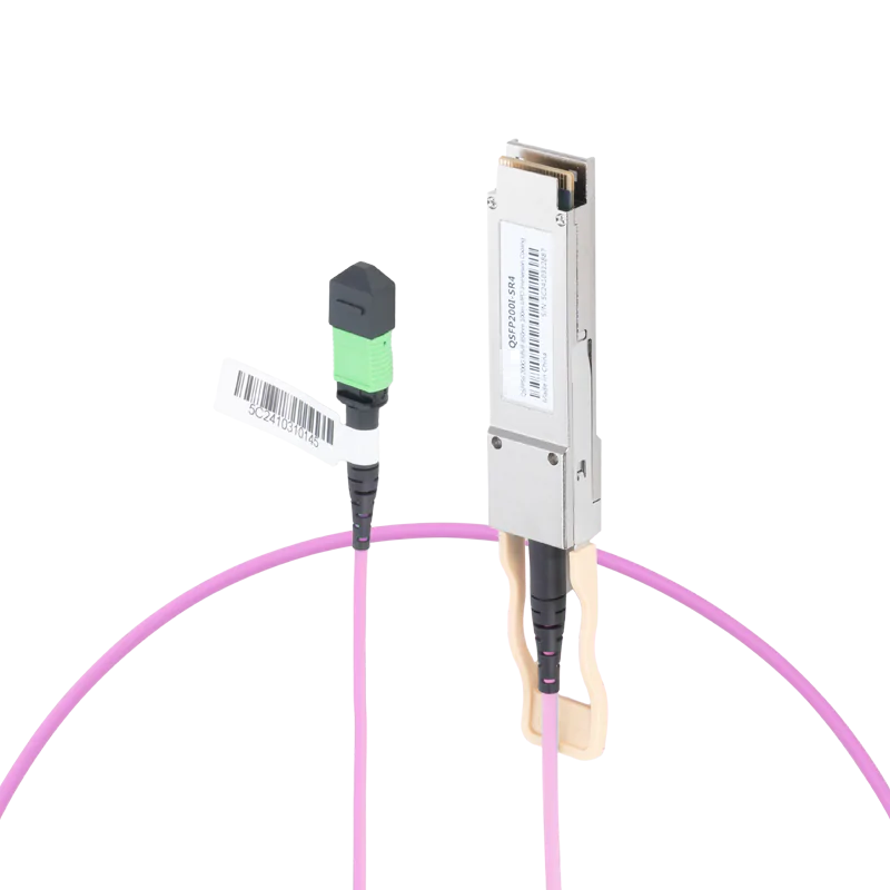 NVIDIA/Mellanox Compatible 400GBASE-SR4 OSFP Flat Top PAM4 850nm 100m DOM IB and Ethernet Liquid/Immersion Cooling Transceiver for MMF with 7m MPO-12/APC OM4 Erika Violet/Magenta Female Type A Pigtail SFPS