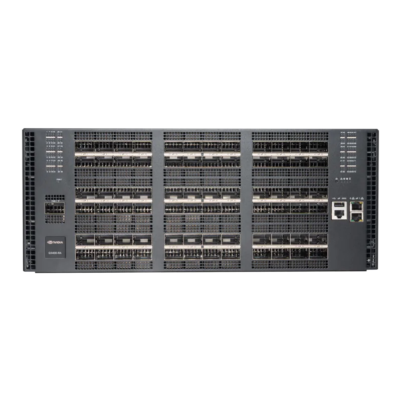 NVIDIA Quantum-X800 XDR InfiniBand Switch, Q3400-RA, 4U, 144 XDR Ports over 72 OSFP Cages, Powered by the Quantum-3 ASIC, 8 Power Supplies (Power Cords Not Included), Standard Depth, Managed, C2PAirflow, Rail Kit SFPS